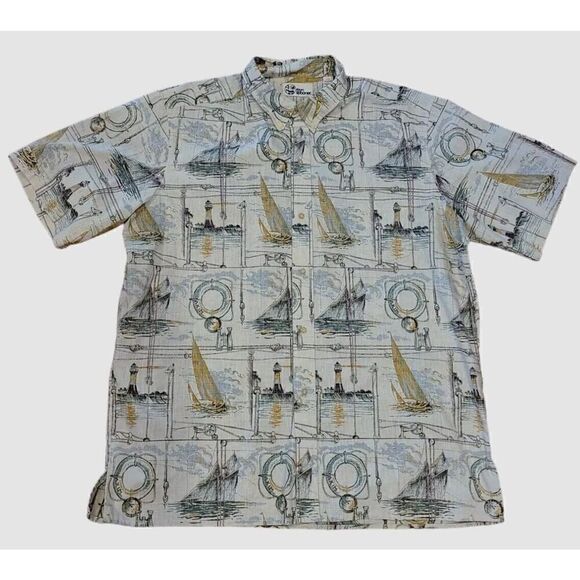 Reyn Spooner - Lighthouse Compass Boat Reverse Print Short Sleeve Shirt | 2XL - Picture 1 of 10